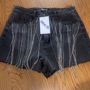 Black rhinestone shorts NWT